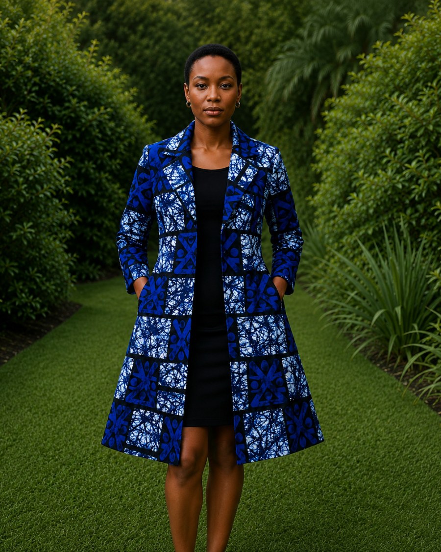 Blue Batik-Print Tailored Blazer