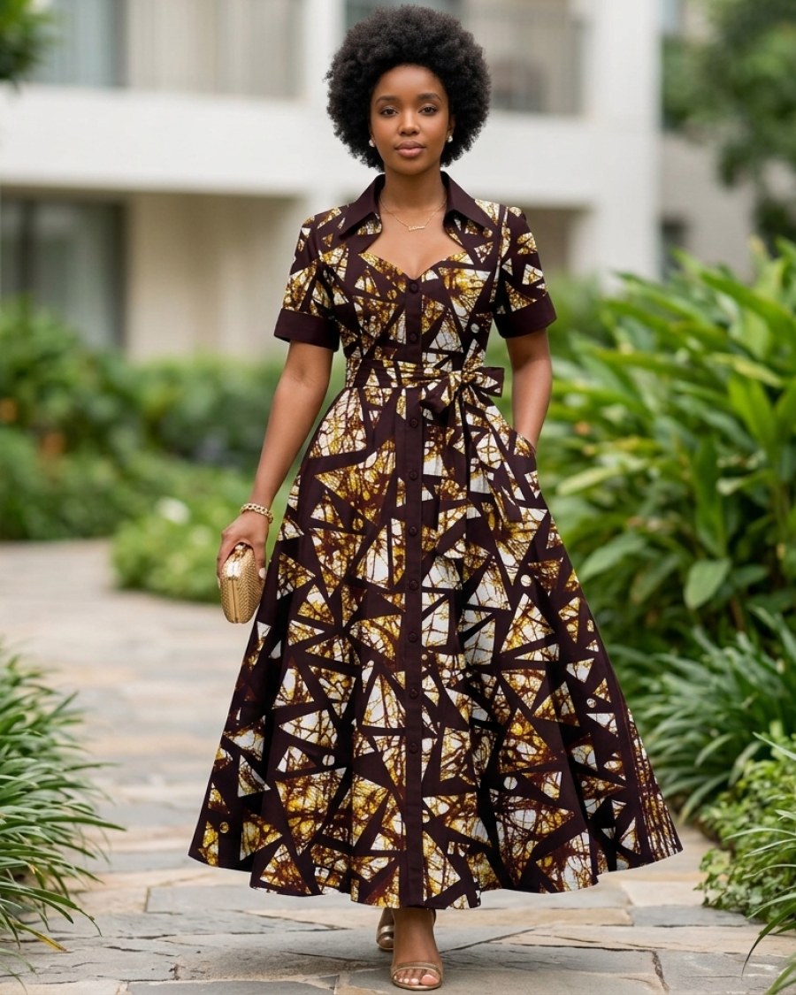 Nia Button-Front Kitenge Dress