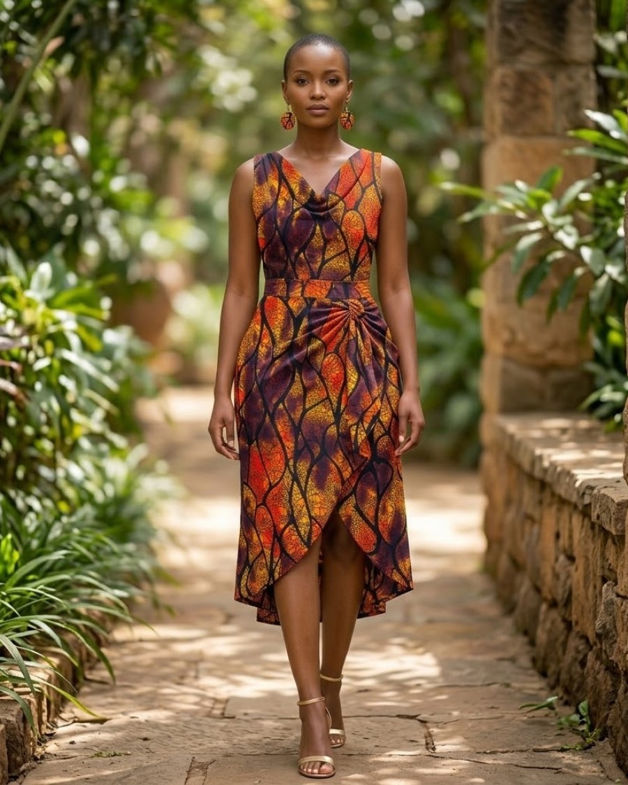 Amani Sunset Gathered Kitenge Dress