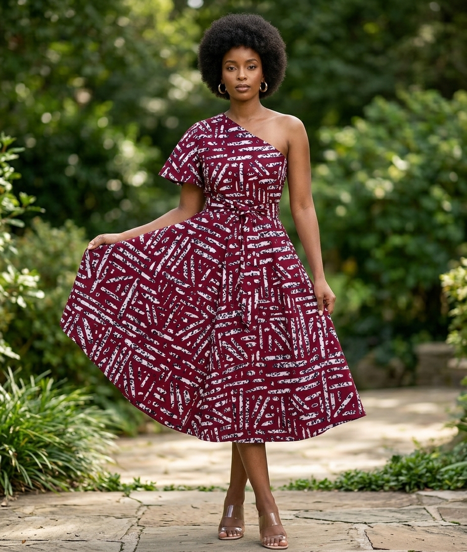 One-Shoulder Kitenge Dress
