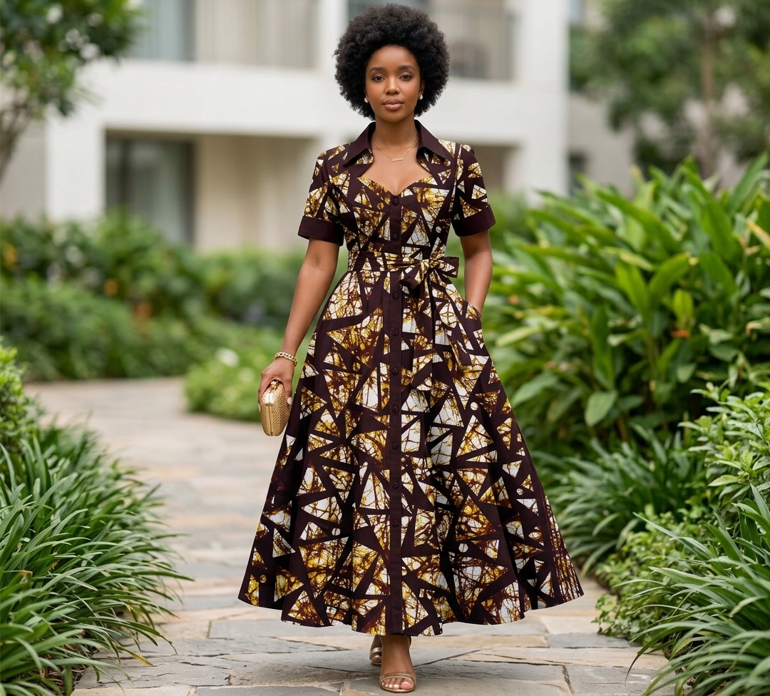 Nia Button-Front Kitenge Dress
